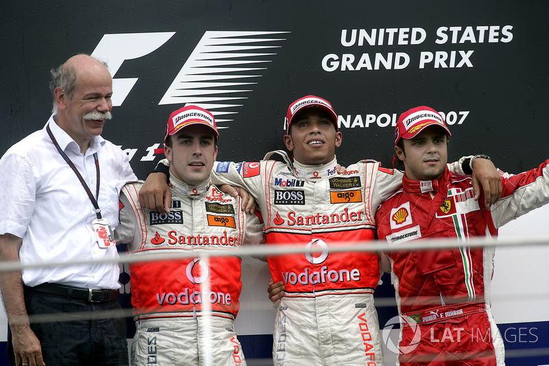 Podium: Race winner Lewis Hamilton, McLaren, second place Fernando Alonso, McLaren, third Felipe Mas