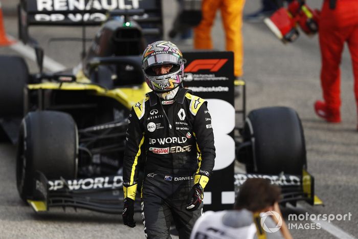 Tercer lugar Daniel Ricciardo, Renault F1 celebra en Parc Ferme 