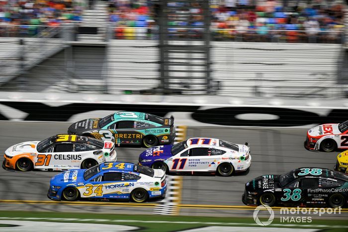 Michael McDowell, Front Row Motorsports, Horizon Hobby Ford Mustang, Denny Hamlin, Joe Gibbs Racing, FedEx Cares Toyota Camry, Austin Dillon, Richard Childress Racing, BREZTRI Chevrolet Camaro, Justin Haley, Kaulig Racing, LeafFilter Gutter Protection Chevrolet Camaro