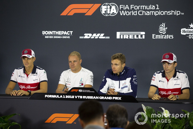Marcus Ericsson, Sauber, Valtteri Bottas, Mercedes AMG F1, Sergey Sirotkin, Williams Racing et Charles Leclerc, Sauber en conférence de presse