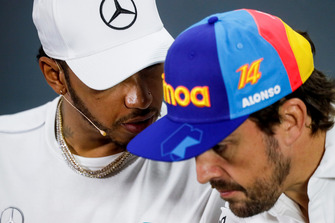 Lewis Hamilton, Mercedes AMG F1 and Fernando Alonso, McLaren in the press conference