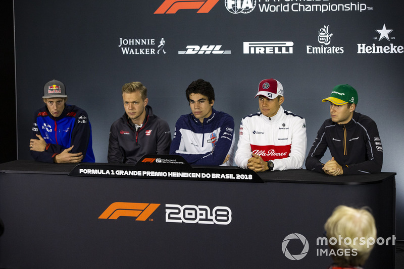 Brendon Hartley, Scuderia Toro Rosso, Kevin Magnussen, Haas F1 Team, Lance Stroll, Williams Racing, Marcus Ericsson, Sauber and Stoffel Vandoorne, McLaren in the press conference