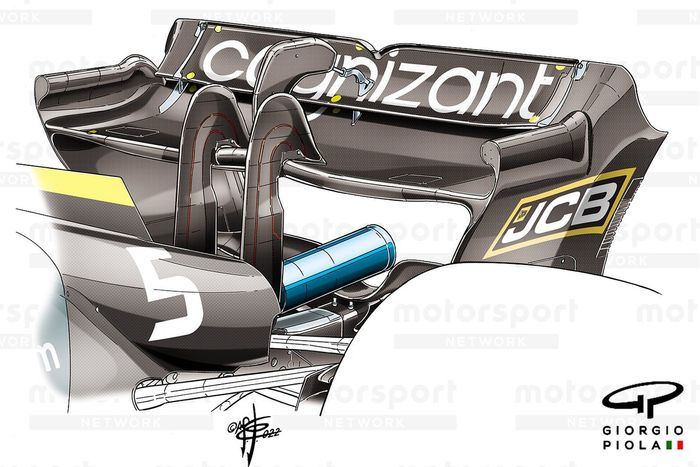 Detalle del alerón trasero del Aston Martin AMR22