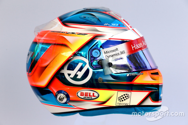 The helmet of Romain Grosjean, Haas F1 Team