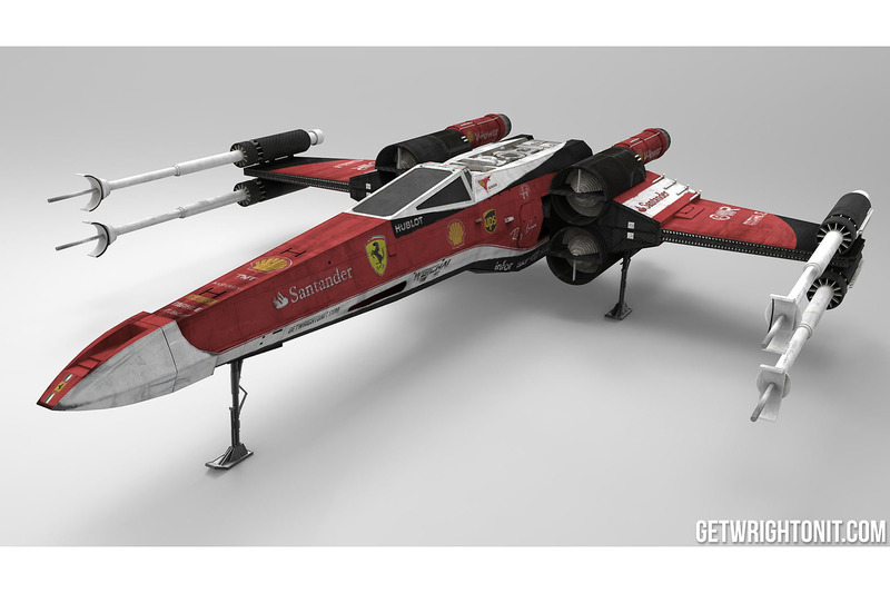 X-Wing de Star Wars avec une livrée Ferrari