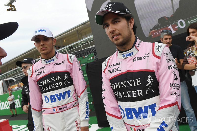 Esteban Ocon, Sahara Force India F1 and Sergio Perez, Sahara Force India