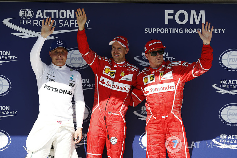Pole: Sebastian Vettel, Ferrari, 2. Kimi Raikkonen, Ferrari, 3. Valtteri Bottas, Mercedes-Benz F1
