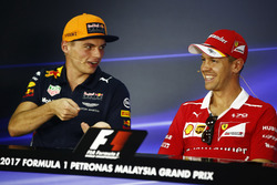Max Verstappen, Red Bull Racing, Sebastian Vettel, Ferrari, in The FIA press conference