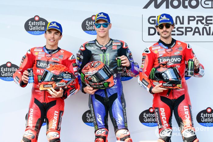 Francesco Bagnaia, Ducati Team, Marc Marquez, Ducati Team, Fabio Quartararo, Yamaha Factory Racing