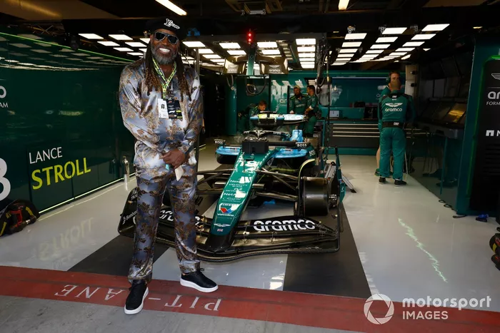 Former cricketer Chris Gayle visits the Aston Martin garage