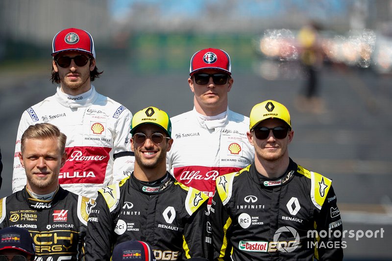 Antonio Giovinazzi, Alfa Romeo Racing ve Kimi Raikkonen, Alfa Romeo Racing ve Kevin Magnussen, Haas F1, Daniel Ricciardo, Renault F1 Team ve Nico Hulkenberg, Renault F1 Team