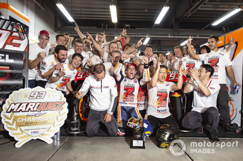 Champion Marc Marquez, Repsol Honda Team celebrates with his team