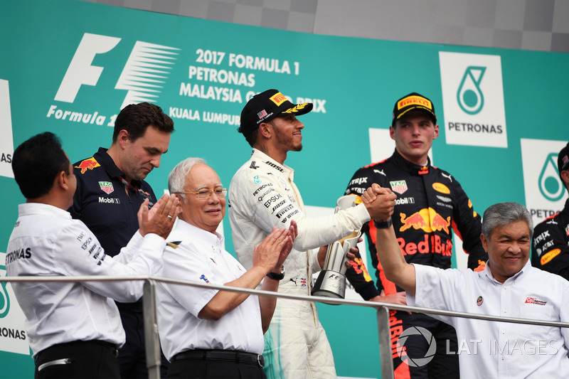 Lewis Hamilton, Mercedes AMG F1 celebrates on the podium