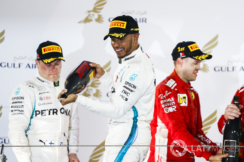 Valtteri Bottas, Mercedes AMG F1, 2nd position, Lewis Hamilton, Mercedes AMG F1, 3rd position, and S