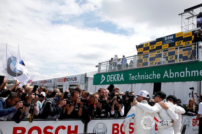 Top 3 after Race 1: Race winner Edoardo Mortara, Mercedes-AMG Team HWA, second place Gary Paffett, Mercedes-AMG Team HWA, #third place Marco Wittmann, BMW Team RMG