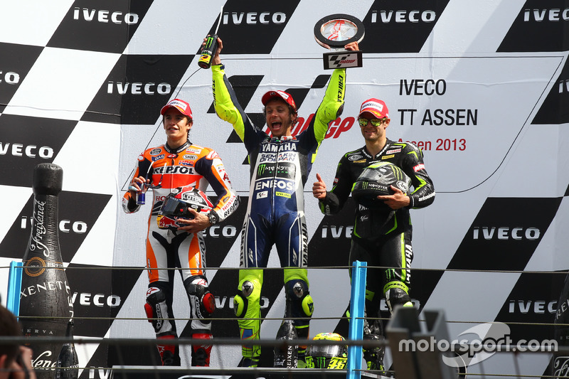 2013: 1. Valentino Rossi, 2. Marc Marquez, 3. Cal Crutchlow
