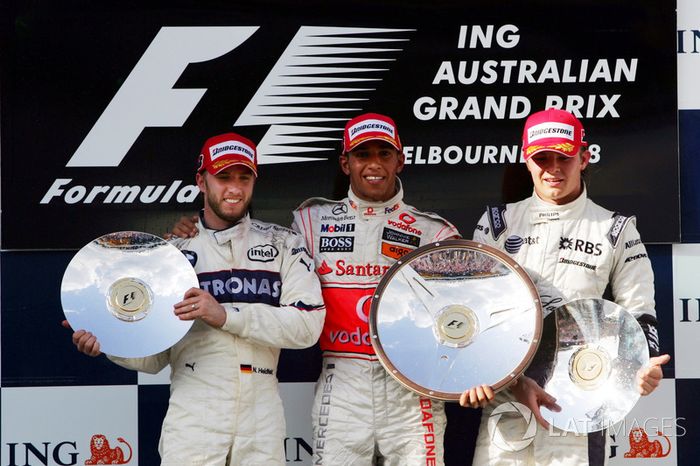 2008: 1. Lewis Hamilton, 2. Nick Heidfeld, 3. Nico Rosberg
