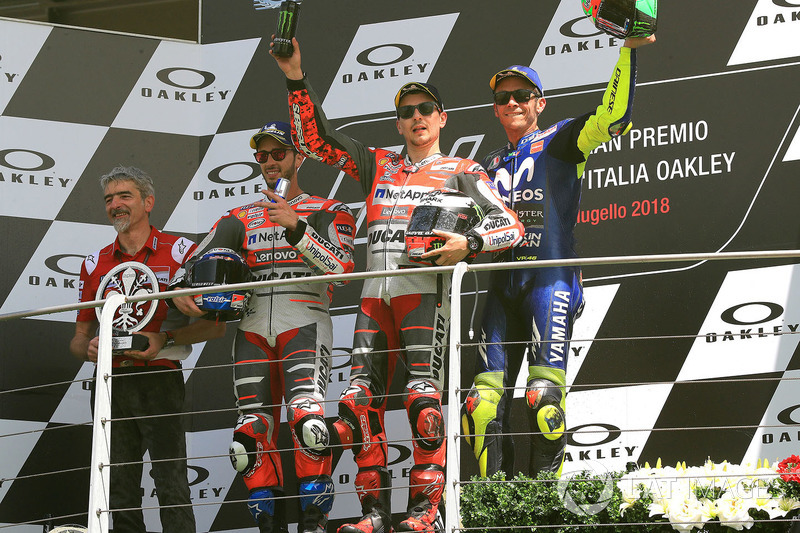 Podium: race winner Jorge Lorenzo, Ducati Team, second place Andrea Dovizioso, Ducati Team, third place Valentino Rossi, Yamaha Factory Racing