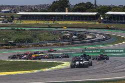 Sebastian Vettel, Ferrari SF70H leads at the start of the race