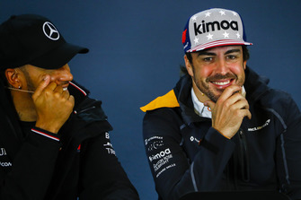 Lewis Hamilton, Mercedes AMG F1, and Fernando Alonso, McLaren in the press conference