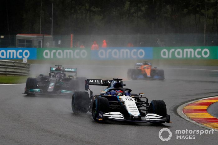 George Russell, Williams FW43B, Sir Lewis Hamilton, Mercedes W12, Daniel Ricciardo, McLaren MCL35M