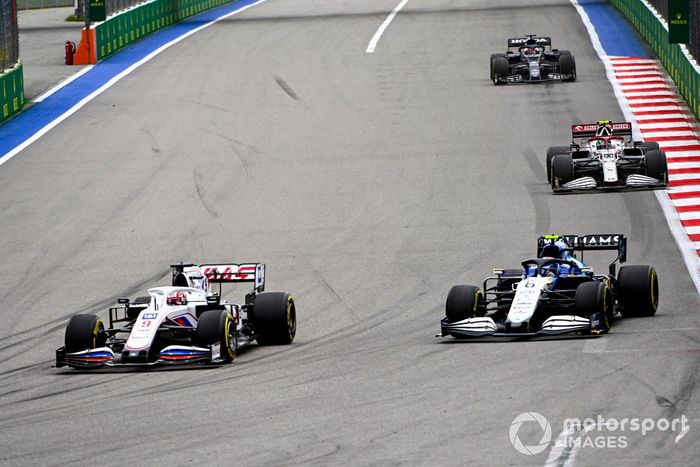 Nikita Mazepin, Haas VF-21, Nicholas Latifi, Williams FW43B, Antonio Giovinazzi, Alfa Romeo Racing C41