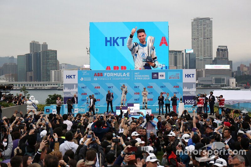 Edoardo Mortara, Venturi Formula E celebrates second position on the podium