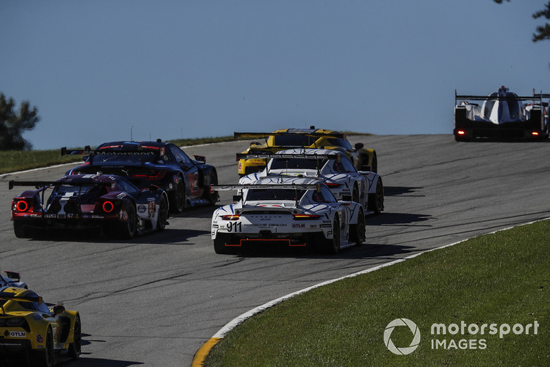 #67 Chip Ganassi Racing Ford GT, GTLM: Ryan Briscoe, Richard Westbrook, Scott Dixon, #911 Porsche Team North America Porsche 911 RSR, GTLM: Patrick Pilet, Nick Tandy, Frederic Makowiecki, #25 BMW Team RLL BMW M8, GTLM: Alexander Sims, Connor de Phillippi, Bill Auberlen, #912 Porsche Team North America Porsche 911 RSR, GTLM: Laurens Vanthoor, Earl Bamber, Mathieu Jaminet, #3 Corvette Racing Chevrolet Corvette C7.R, GTLM: Antonio Garcia, Jan Magnussen, Marcel Fassler