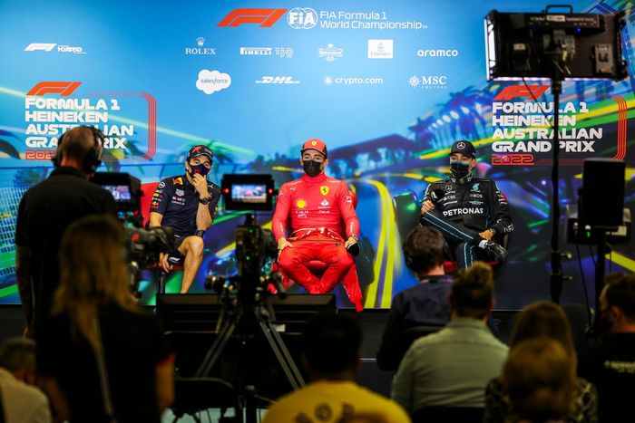 El ganador, Charles Leclerc, Ferrari, Sergio Pérez, Red Bull Racing, George Russell, Mercedes-AMG 