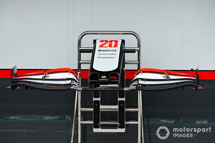 Front wing detail of the Kevin Magnussen, Haas VF-20 