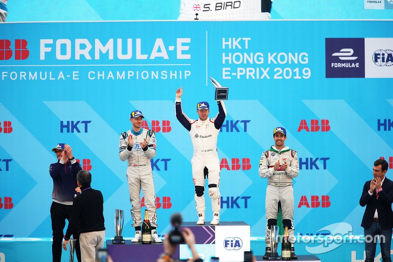 Ganador, Sam Bird, Envision Virgin Racing con Edoardo Mortara, Venturi Formula E y Lucas Di Grassi, Audi Sport ABT Schaeffler