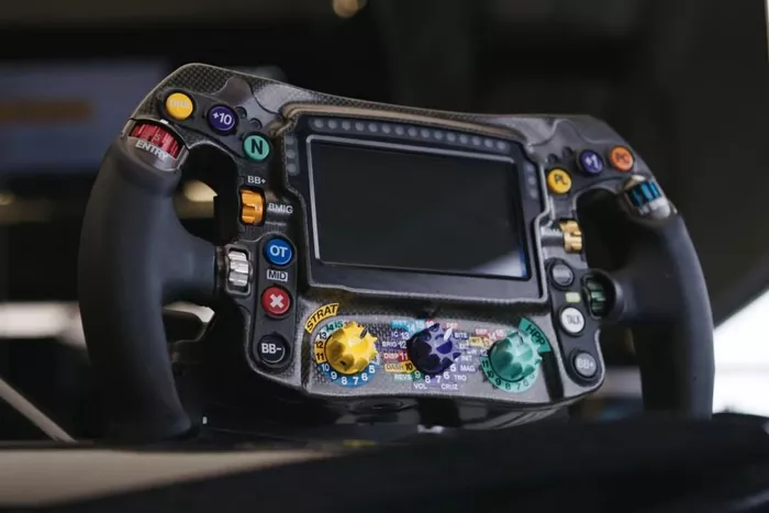 Detalle del volante del Mercedes W12