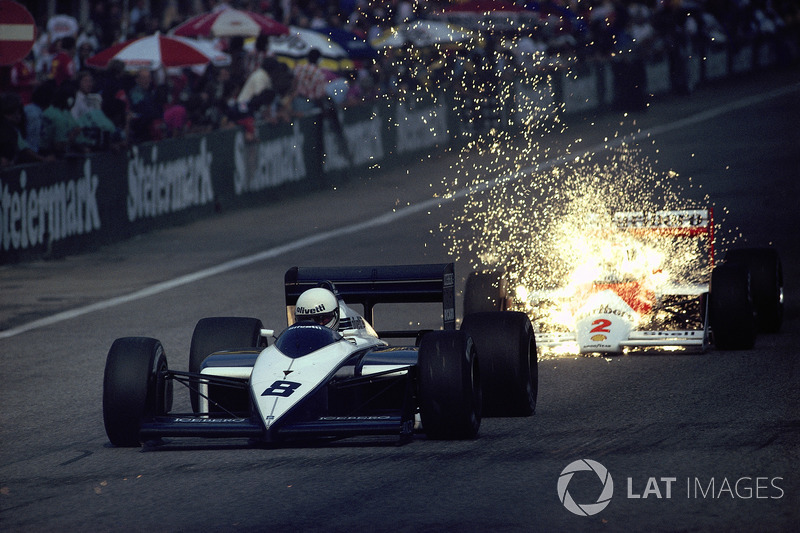 Funkenflug: Andrea de Cesaris, Brabham BT56; Stefan Johansson, McLaren MP4/3