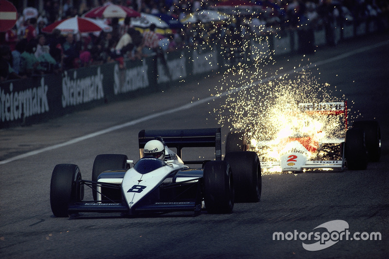 Piloto Andrea de Cesaris, Brabham saca chispas y caen en Stefan Johansson, McLaren