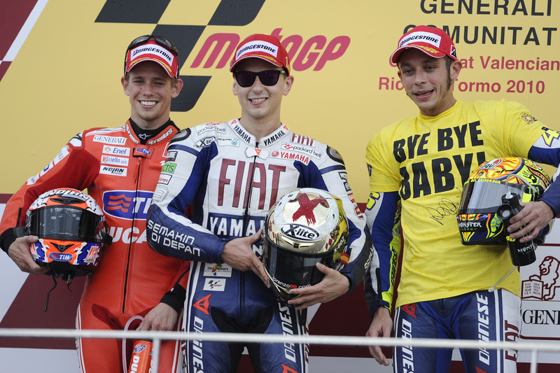 2010: 1. Jorge Lorenzo, 2. Casey Stoner, 3. Valentino Rossi