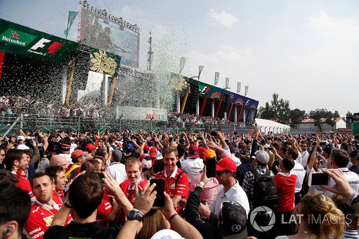 Podium: race winner Max Verstappen, Red Bull Racing, second place Valtteri Bottas, Mercedes AMG F1, third place Kimi Raikkonen, Ferrari