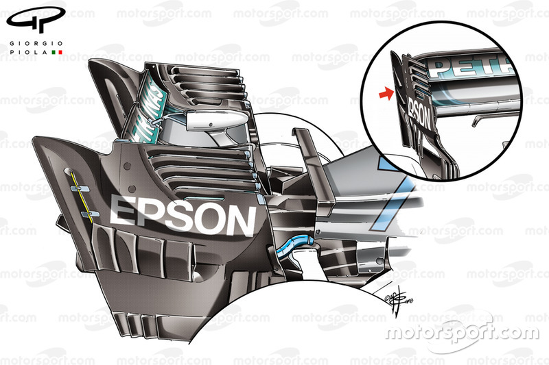 Mercedes AMG F1 W09 rear wing comparsion, Singapore GP