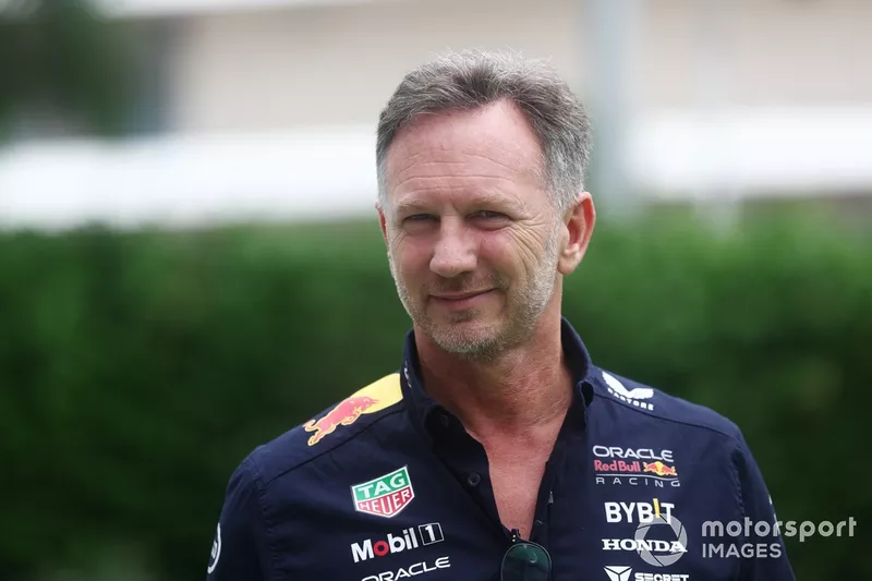 Christian Horner, Team Principal, Red Bull Racing, arrives at the track 