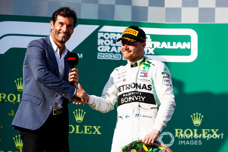 Podyum: Mark Webber ve Yarış galibi Valtteri Bottas, Mercedes AMG F1