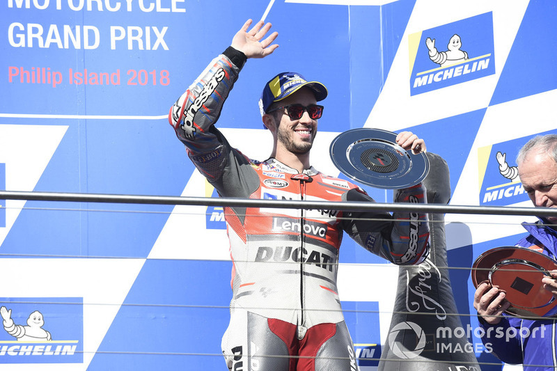 Podio: il terzo classificato Andrea Dovizioso, Ducati Team