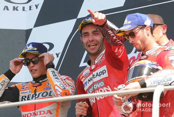 Podio: Danilo Petrucci, Ducati Team, Marc Marquez, Repsol Honda Team, Andrea Dovizioso, Ducati Team