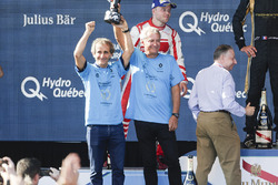 Alain Prost and Jean Paul Driot celebrate on the podium