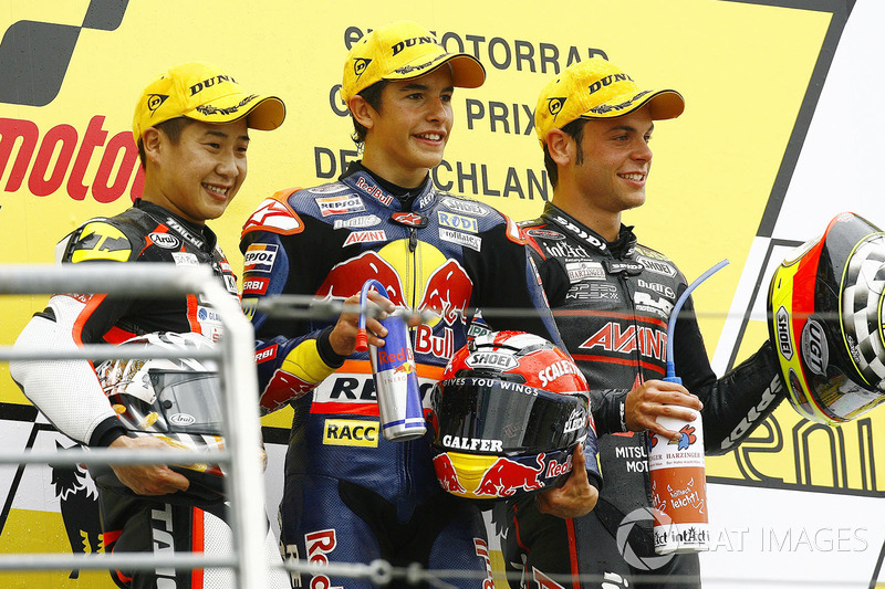 Podium: winner Marc Marquez, second place Tomoyoshi Koyama, third place Sandro Cortese