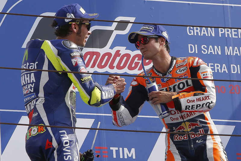 Il vincitore della gara Dani Pedrosa, Repsol Honda Team, il secondo classificato Valentino Rossi, Yamaha Factory Racing