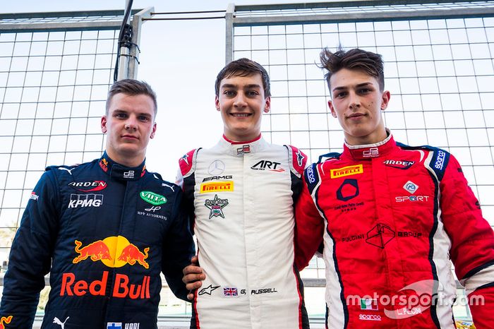 George Russell, ART Grand Prix, Niko Kari, Arden International y Leonardo Pulcini, Arden International