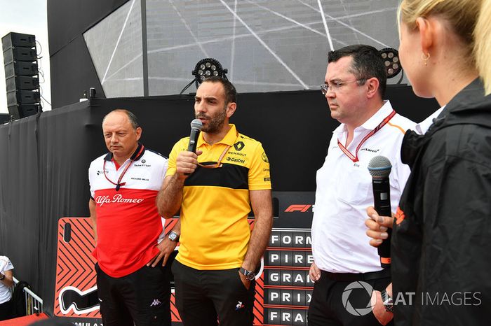 Frederic Vasseur, director del equipo Sauber, Cyril Abiteboul, director general de Renault Sport F1 y Eric Boullier, director de McLaren Racing