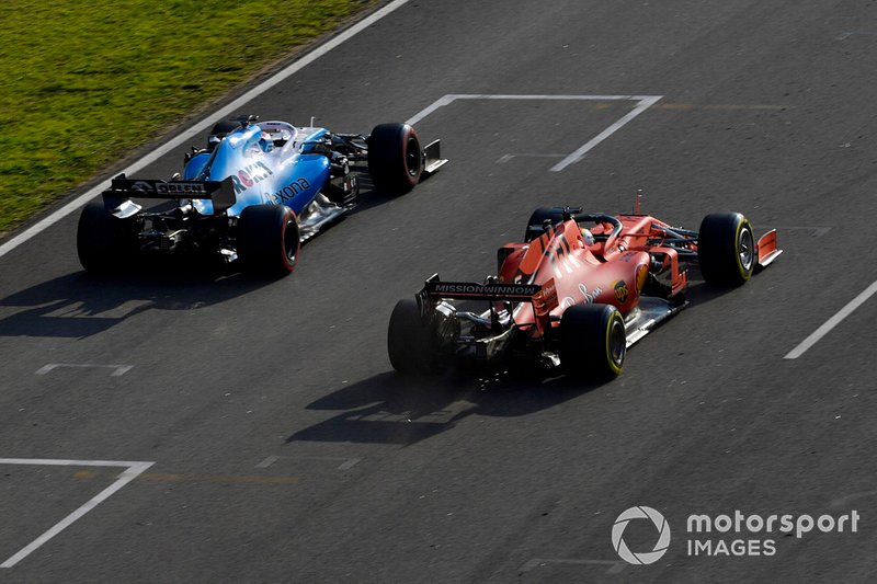 George Russell, Williams FW42, leads Sebastian Vettel, Ferrari SF90