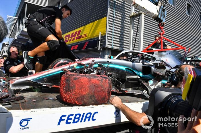Car of Lewis Hamilton, Mercedes F1 AMG W10 after his crash