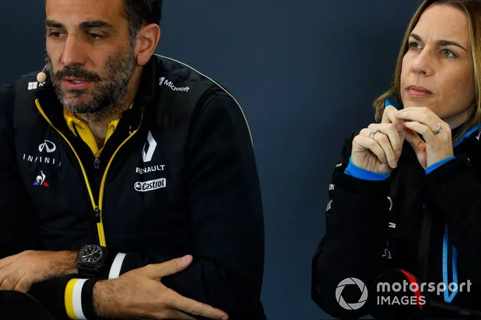Cyril Abiteboul, Managing Director, Renault F1 Team, and Claire Williams, Deputy Team Principal, Williams Racing 