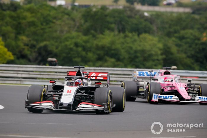 Romain Grosjean, Haas VF-20, Sergio Pérez, Racing Point RP20